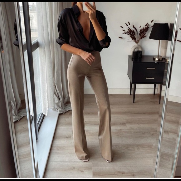 Zara Camel High Waisted Flare Pants - Picture 1 of 5